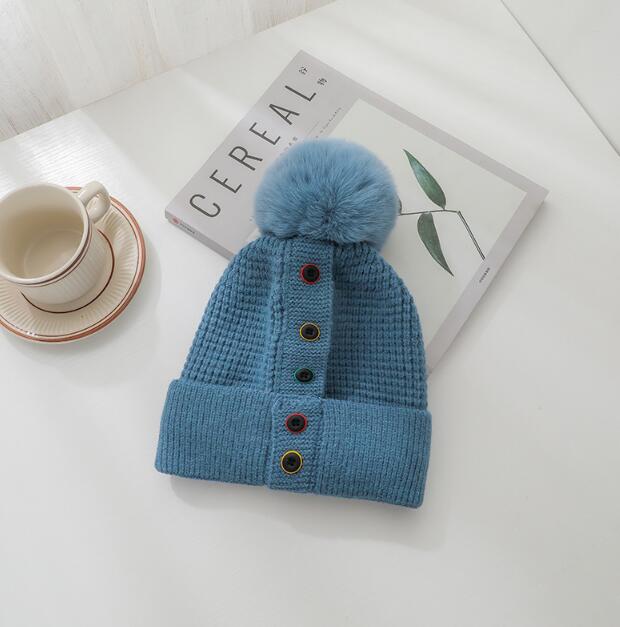 Fashion Autumn And Winter New Five-Breasted Woolen Hat Wild Cape Capless Warm Knitted Hat With Fur Balls