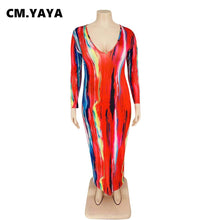 Load image into Gallery viewer, Women Plus Size Dress Tie Dye Full Sleeve V-neck Stretchy Skinny Boydcon Pencil Long Maxi Dresses Sexy Vestidos Autumn
