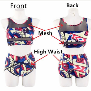 Women High Waist Bikini Swimsuits 3XL Plus Size Swim Wear Bathing Suit African Print Biquini Large Two Piece Neck Swimwear