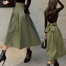 Load image into Gallery viewer, Skirts Womens Korean Fashion Solid Color Big Swing Ladies Skirt Long Skirt Autumn Wild High Waist Bow Slim Skirts
