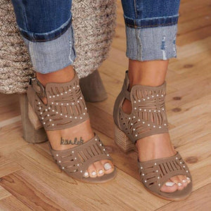 Women Wedge Sandals Mid Heel Summer Slip-on Buckle Ladies Shoes