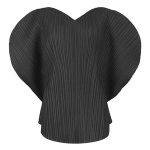 Woman Pleated T Shirt Solid Heart-shaped Design V Collar Batwing Sleeve Loose Tops Casual Style