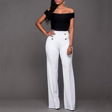 Load image into Gallery viewer, Wide Leg High Waist Women Pants Button Plus Size Flare Casual Pants Office Lady Loose Stretch Palazzo Pants
