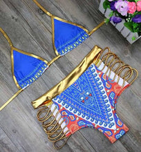 Load image into Gallery viewer, African Print Two-Pieces Bath Suits Bikini Set Sexy Geometric Swimwear Swimsuit
