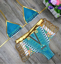 Load image into Gallery viewer, African Print Two-Pieces Bath Suits Bikini Set Sexy Geometric Swimwear Swimsuit
