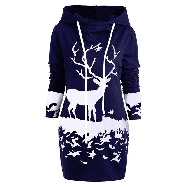 Free Ostrich Christmas Dress Women Hooded Long Sleeve Printed Casual Vestido De Festa Curto Casual Dress Clothes Women N30