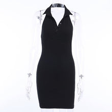 Load image into Gallery viewer, WannaThis Halter V-Neck Mini Dresses Front Button Backless Elastic Knitted Sexy Sleeveless Off Shoulder Summer New Elegant Dress
