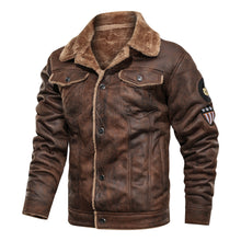 Load image into Gallery viewer, Men  Autumn Thick Warm Fleece Leather Jacket Coat Men Winter Outwear Casual Military Bomber Motor Biker Leather Jackets Men
