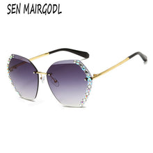 Load image into Gallery viewer, New Fashion Frameless sunglasses women Trimmed  luxury crystal sun glasses men Classic oval diamond glasses UV400 gafas de mujer
