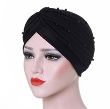 Load image into Gallery viewer, Cotton solid folds pearl muslim turban scarf  women islamic inner hijab caps Arab wrap head  femme musulman turbante mujer
