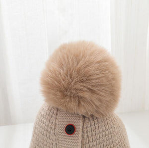 Fashion Autumn And Winter New Five-Breasted Woolen Hat Wild Cape Capless Warm Knitted Hat With Fur Balls