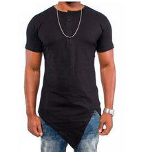 Load image into Gallery viewer, Fashion street wear men's hi-street t-shirt Button neck tshirt Longline sharp Asymmetrical hem men funny t shirt
