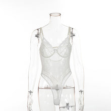 Load image into Gallery viewer, Cryptographic hot sale sheer lace bodysuit women backless transparent mesh bow sexy jumpsuit  catsuit straps bodysuits thong
