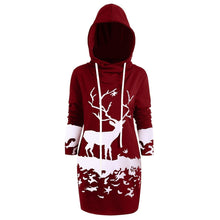 Load image into Gallery viewer, Free Ostrich Christmas Dress Women Hooded Long Sleeve Printed Casual Vestido De Festa Curto Casual Dress Clothes Women N30
