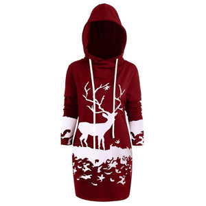 Free Ostrich Christmas Dress Women Hooded Long Sleeve Printed Casual Vestido De Festa Curto Casual Dress Clothes Women N30