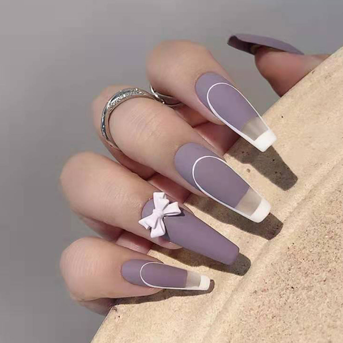 Rattan Purple French Bow Wear Manicure Finished Fake Nail Manicure Patch Nail Patch Removable Nail