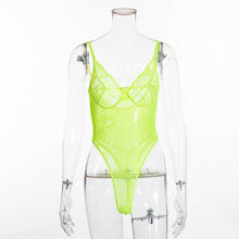 Load image into Gallery viewer, Cryptographic hot sale sheer lace bodysuit women backless transparent mesh bow sexy jumpsuit  catsuit straps bodysuits thong
