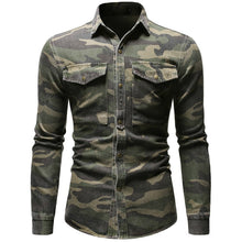 Load image into Gallery viewer, Spring Autumn Camouflage Denim Shirt for Man Army Green Long Sleeved Loose Jeans Shirts Men's Blouse

