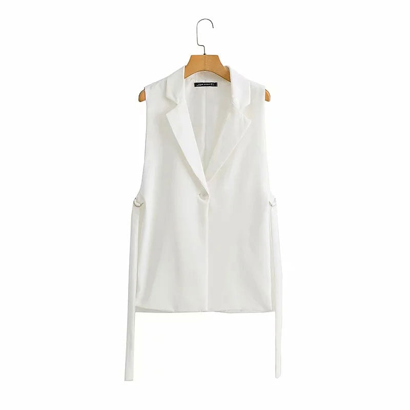 Women  Solid Colorloose Side Slit Temperament Loose One-Button Suit Collar Sleeveless Long Vest Streetwear Chic Tops