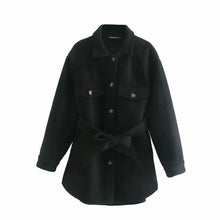 Load image into Gallery viewer, Fashion With Belt Loose Woolen Jacket Coat Vintage Long Sleeve Side Pockets Female Outerwear Chic Overcoat
