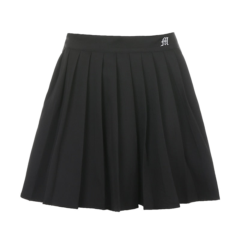 Casual White Mini Pleated Skirts Shorts Letter Print High Waisted Short Skirt Korean Preppy Style Summer Dance