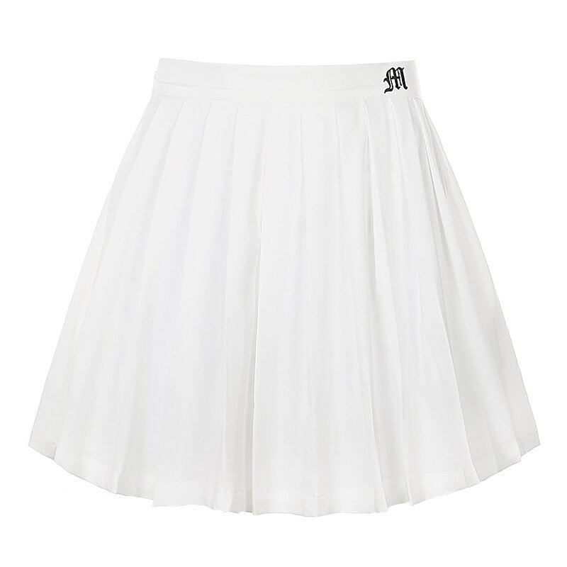 Casual White Mini Pleated Skirts Shorts Letter Print High Waisted Short Skirt Korean Preppy Style Summer Dance