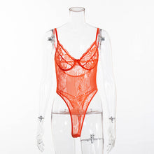 Load image into Gallery viewer, Cryptographic hot sale sheer lace bodysuit women backless transparent mesh bow sexy jumpsuit  catsuit straps bodysuits thong
