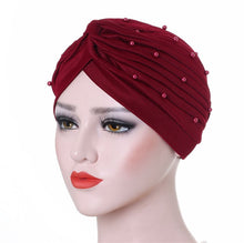 Load image into Gallery viewer, Cotton solid folds pearl muslim turban scarf  women islamic inner hijab caps Arab wrap head  femme musulman turbante mujer

