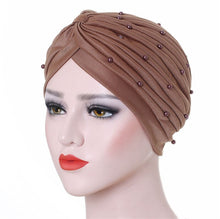Load image into Gallery viewer, Cotton solid folds pearl muslim turban scarf  women islamic inner hijab caps Arab wrap head  femme musulman turbante mujer
