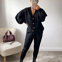 Load image into Gallery viewer, 2-piece knit set for women pattern v-neck cardigan + pants trousers knitted suit tracksuit
