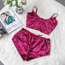 Load image into Gallery viewer, New Fashion Women 2pcs Velvet Sleepwear Sexy Camisole Silky Smooth Shorts Sleeveless Pajama Set Ladies Sleepwear Female
