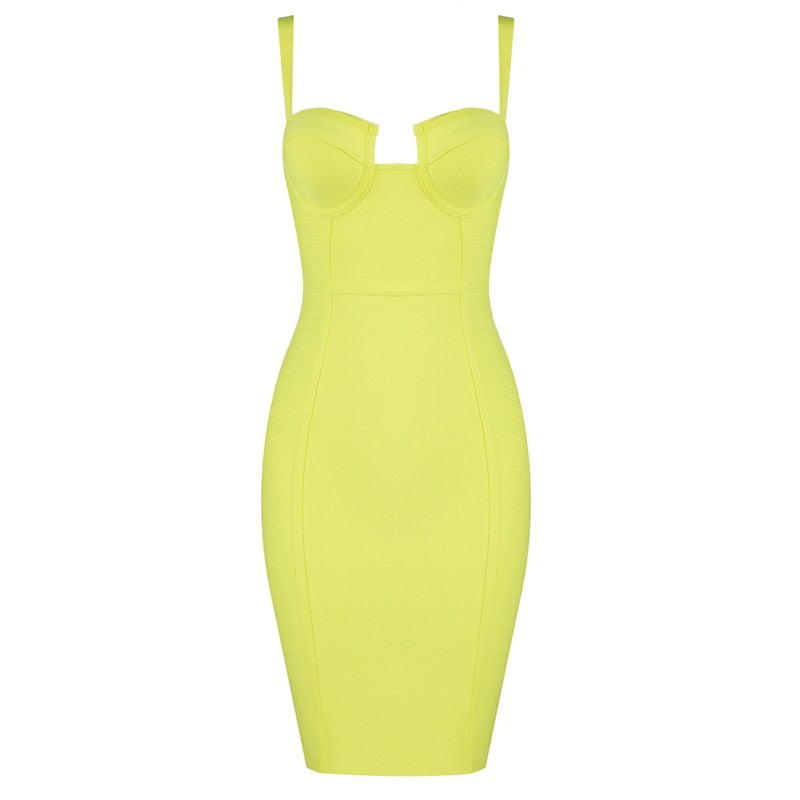 Ladies Sexy Blue Yellow Black Rayon Women Summer Bandage Dress Celebrity Designer Fashion Party Dress