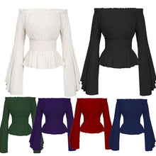 Load image into Gallery viewer, Women Girls Gothic Renaissance Victorian Chemise Shirt Medieval Retro Peasant Wench off shoulder Blouse Resist top Costume
