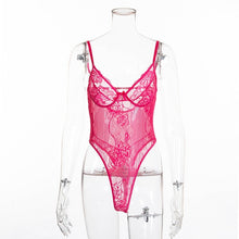 Load image into Gallery viewer, Cryptographic hot sale sheer lace bodysuit women backless transparent mesh bow sexy jumpsuit  catsuit straps bodysuits thong
