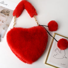 Load image into Gallery viewer, Cyber Red Fashion Plush Heart shaped Bag Women's Handbag Obliquely Straddle with Heart Heart Love Hairpin Wallet
