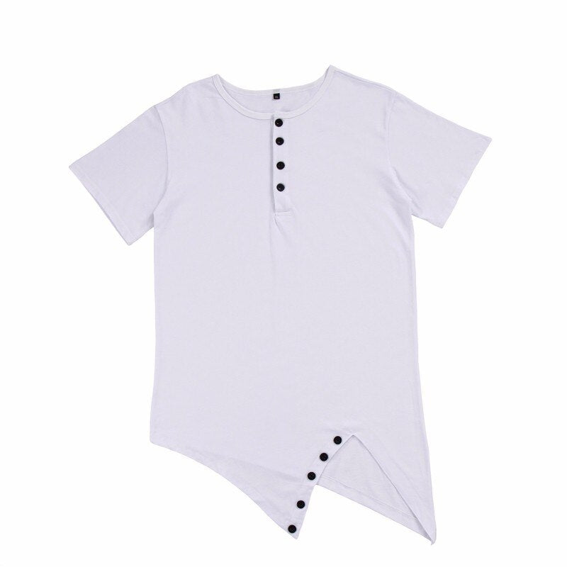 Fashion street wear men's hi-street t-shirt Button neck tshirt Longline sharp Asymmetrical hem men funny t shirt