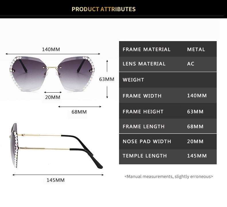 Rimless Sunglasses Women Famous Luxury Brand Design Sexy Diamond Square Sun Glasses For Female