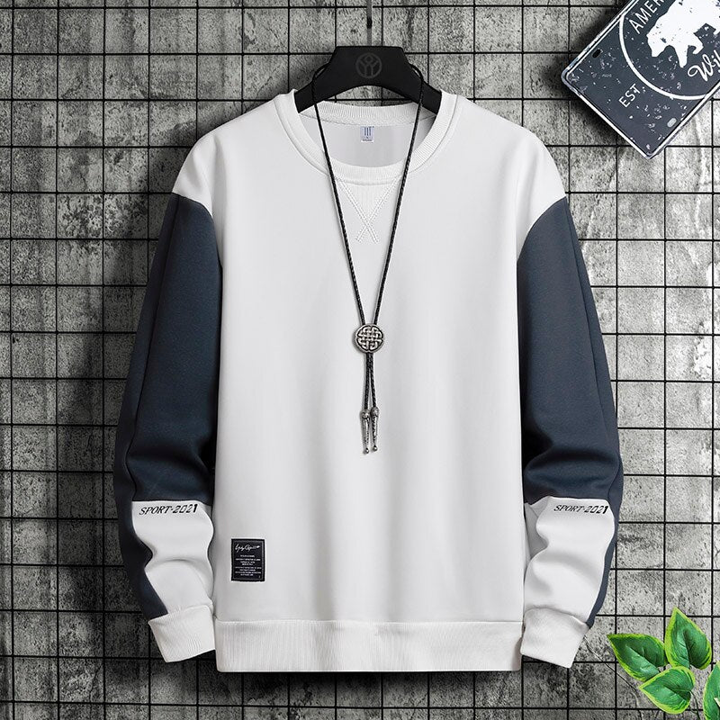 Fashion Patchwork Men Sweatshirt  Autumn New Street Trend Hoodie Mens Casual Loose Pullover Korean Long Sleeved Top M-5XL