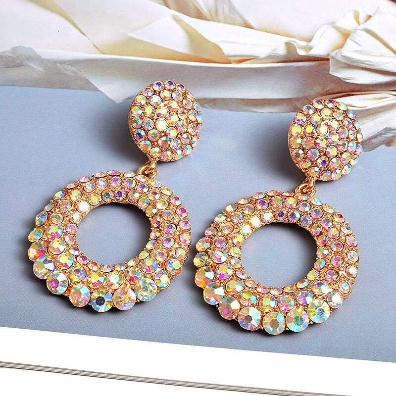 Fashion Exaggerated Large Round Temperament Diamond Earrings Women's Accessories