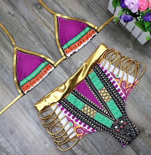 African Print Two-Pieces Bath Suits Bikini Set Sexy Geometric Swimwear Swimsuit