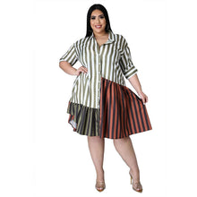 Load image into Gallery viewer, Plus Size Clothing for Women Dress Wholesale  Fashion Streetwear Patchwork Striped Office Lady Shirts Midi Dresses Dropshipping
