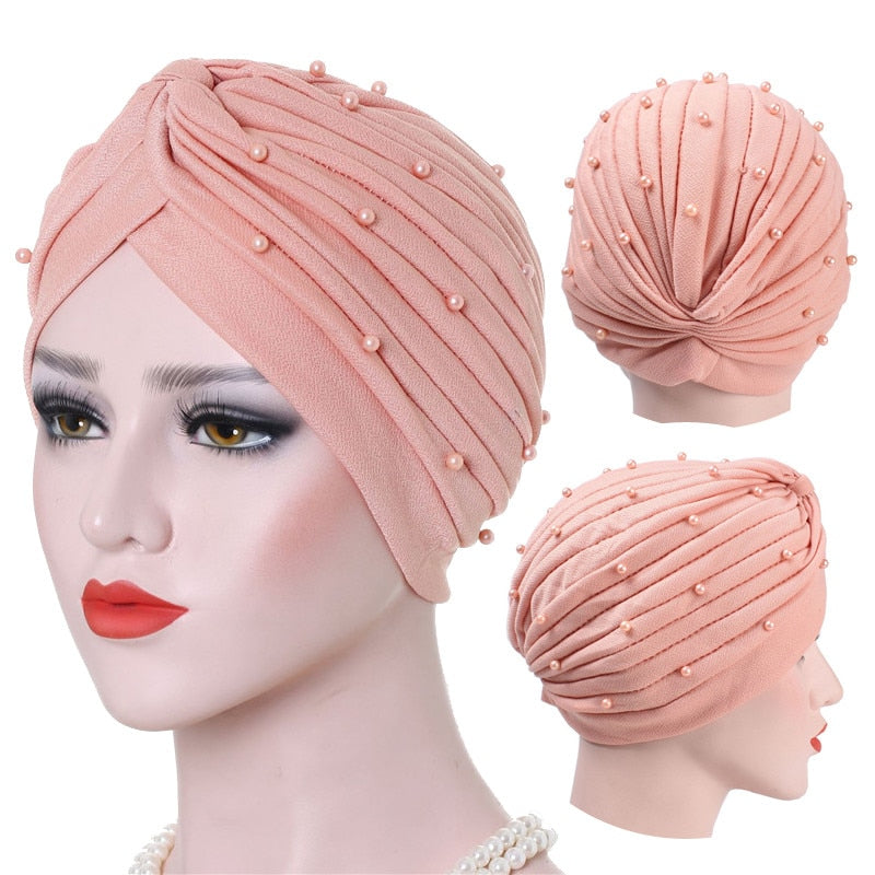 Cotton solid folds pearl muslim turban scarf  women islamic inner hijab caps Arab wrap head  femme musulman turbante mujer