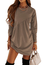 Load image into Gallery viewer, Autumn And Winter Women's Long Sleeved Mini Waist Casual Round Neck Loose Pleated Dress
