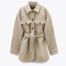 Load image into Gallery viewer, Fashion With Belt Loose Woolen Jacket Coat Vintage Long Sleeve Side Pockets Female Outerwear Chic Overcoat
