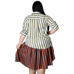 Plus Size Clothing for Women Dress Wholesale  Fashion Streetwear Patchwork Striped Office Lady Shirts Midi Dresses Dropshipping