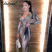 Load image into Gallery viewer, Dulzura tie dye print women midi dress long sleeve bodycon sexy bandage bodycon sexy autumn winter clothes party dinner
