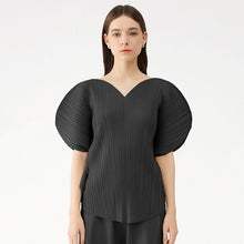 Load image into Gallery viewer, Woman Pleated T Shirt Solid Heart-shaped Design V Collar Batwing Sleeve Loose Tops Casual Style
