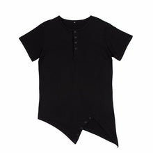 Load image into Gallery viewer, Fashion street wear men's hi-street t-shirt Button neck tshirt Longline sharp Asymmetrical hem men funny t shirt
