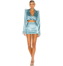 Load image into Gallery viewer, Women Suit  Long Sleeve Feather Short  Blazers Skirts Top
