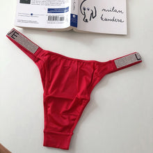 Load image into Gallery viewer, Letter Rhinestone Sexy Underwear Fitness Sports Hip Lifting Satin Panties Thong Low Waist Seamless Briefs Tanga Lingerie
